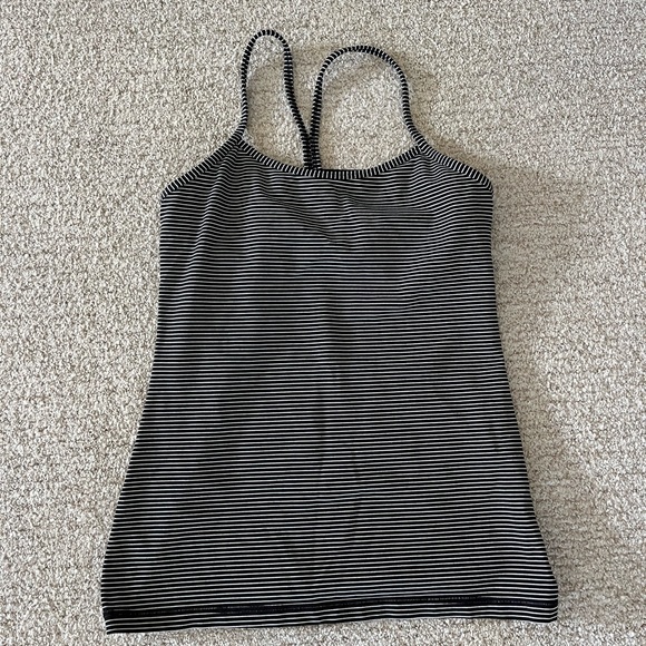 Lululemon power y tank, black and white stripe, size 10 - Picture 1 of 3